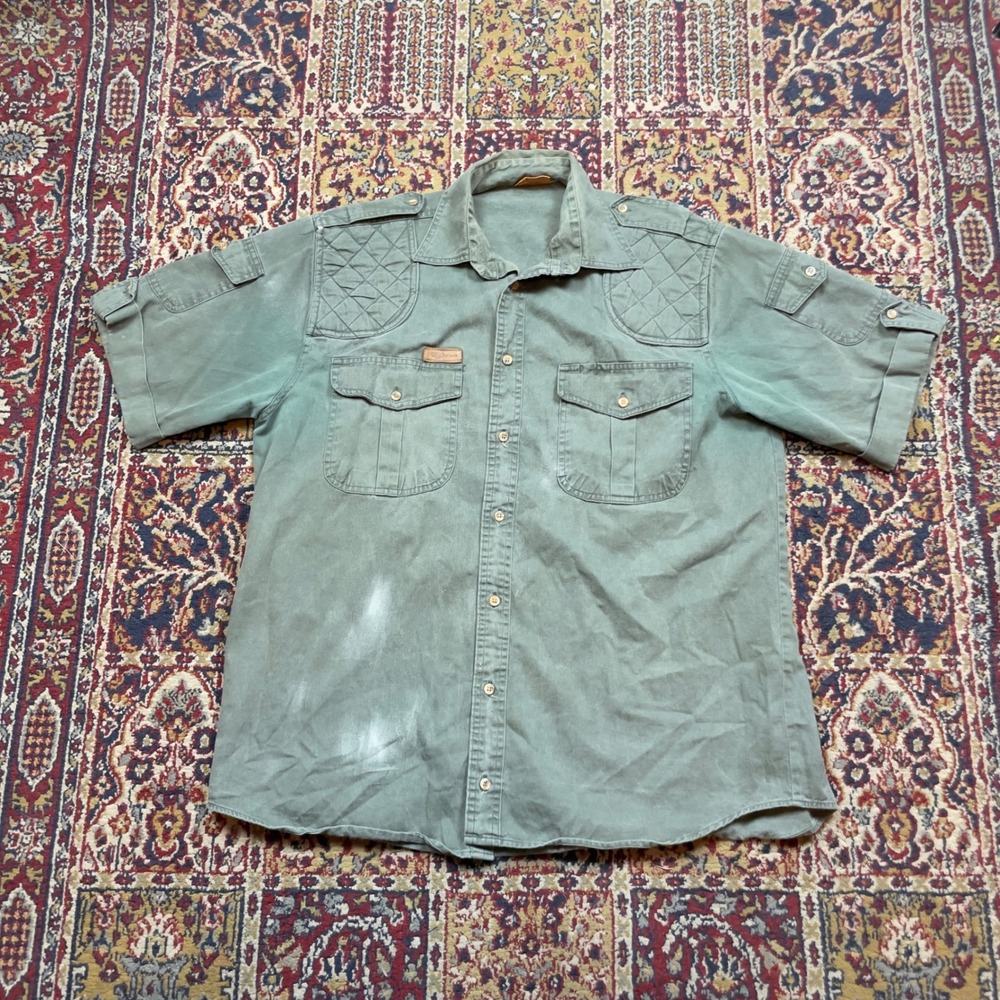 VTG 80s 90s TAG Safari Travel Clothing M Green Padded Utility Safari Shirt Green